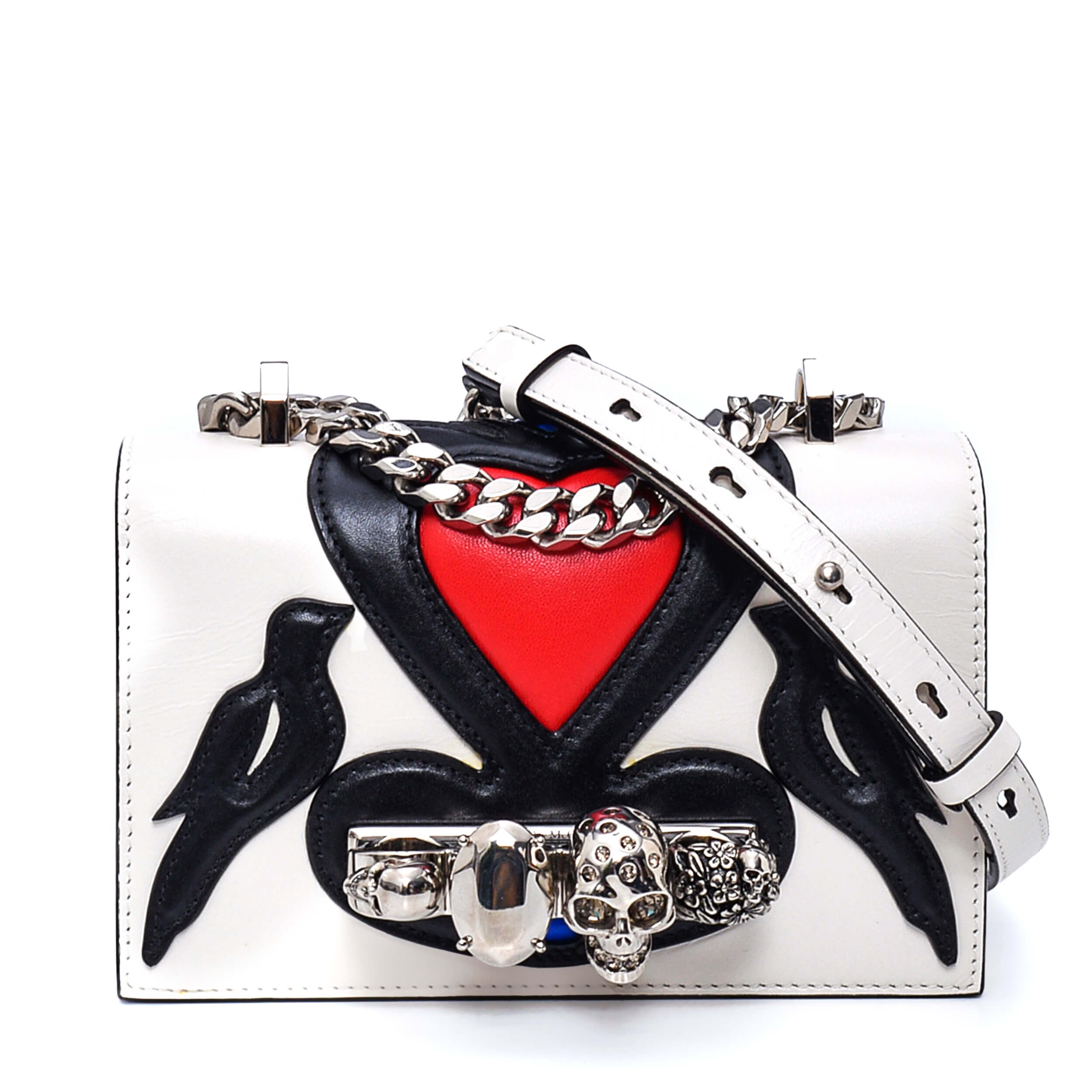 Alexander McQueen - White Leather Heart Jewelled Mini Shoulder Bag 